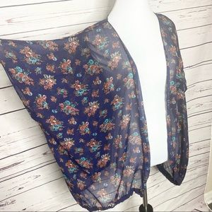 Mason + Mackenzie Sheer Blue Granny Floral Kimono Size XS Boho Festival Summer